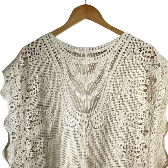 Soft Surroundings Cream Crochet Boho Open Cotton Knit Vest One Size - Picture 3 of 7